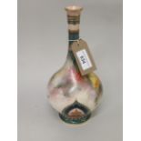 Hadley's Worcester baluster form vase with narrow neck, painted with pink and yellow roses, 10ins