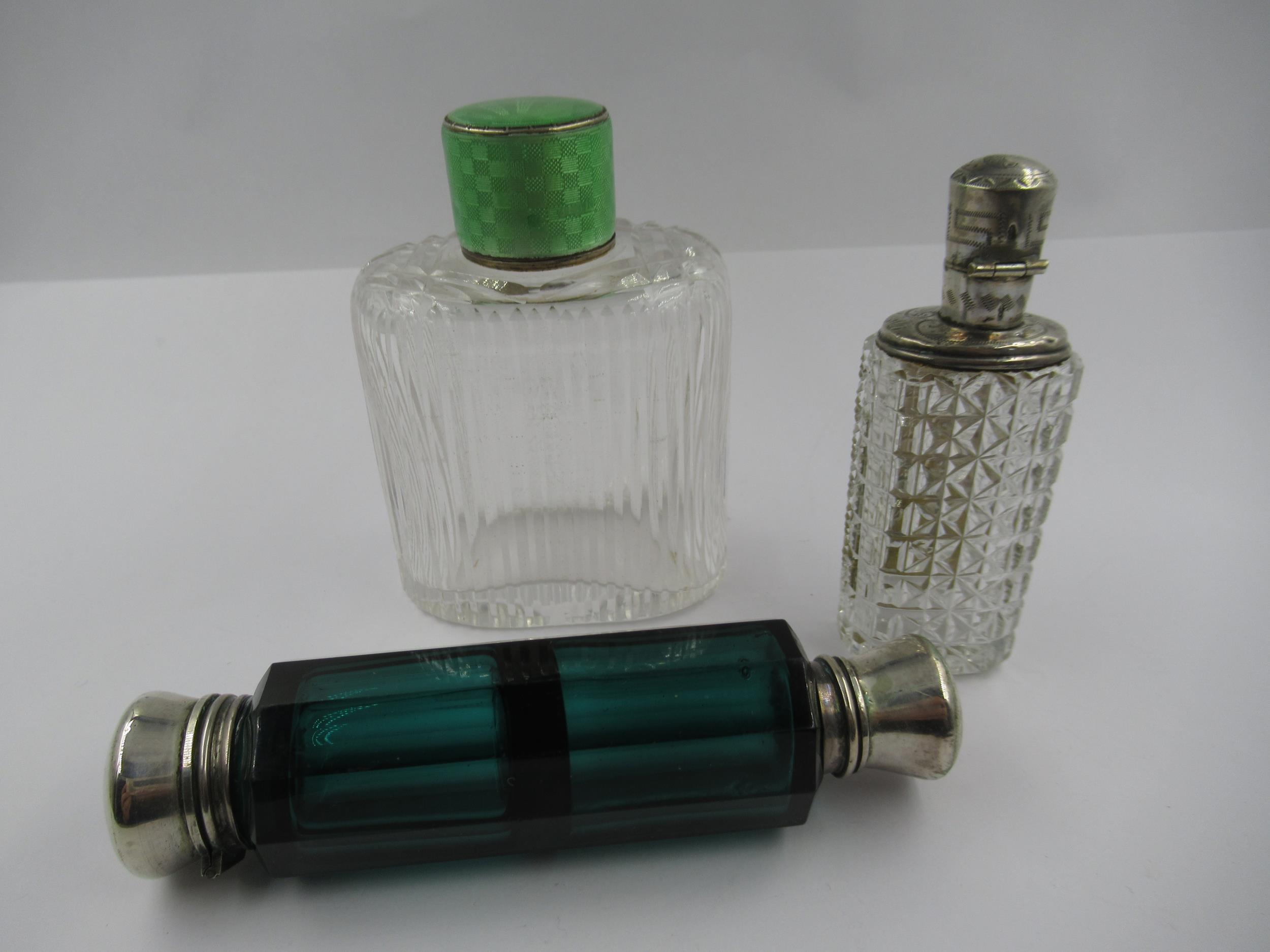 19th Century green glass double-ended scent bottle, 11.5cm long, together with two other scent - Image 2 of 5