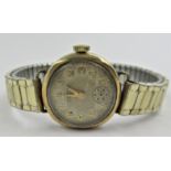 9ct Yellow gold ladies wristwatch with later gold plated strap