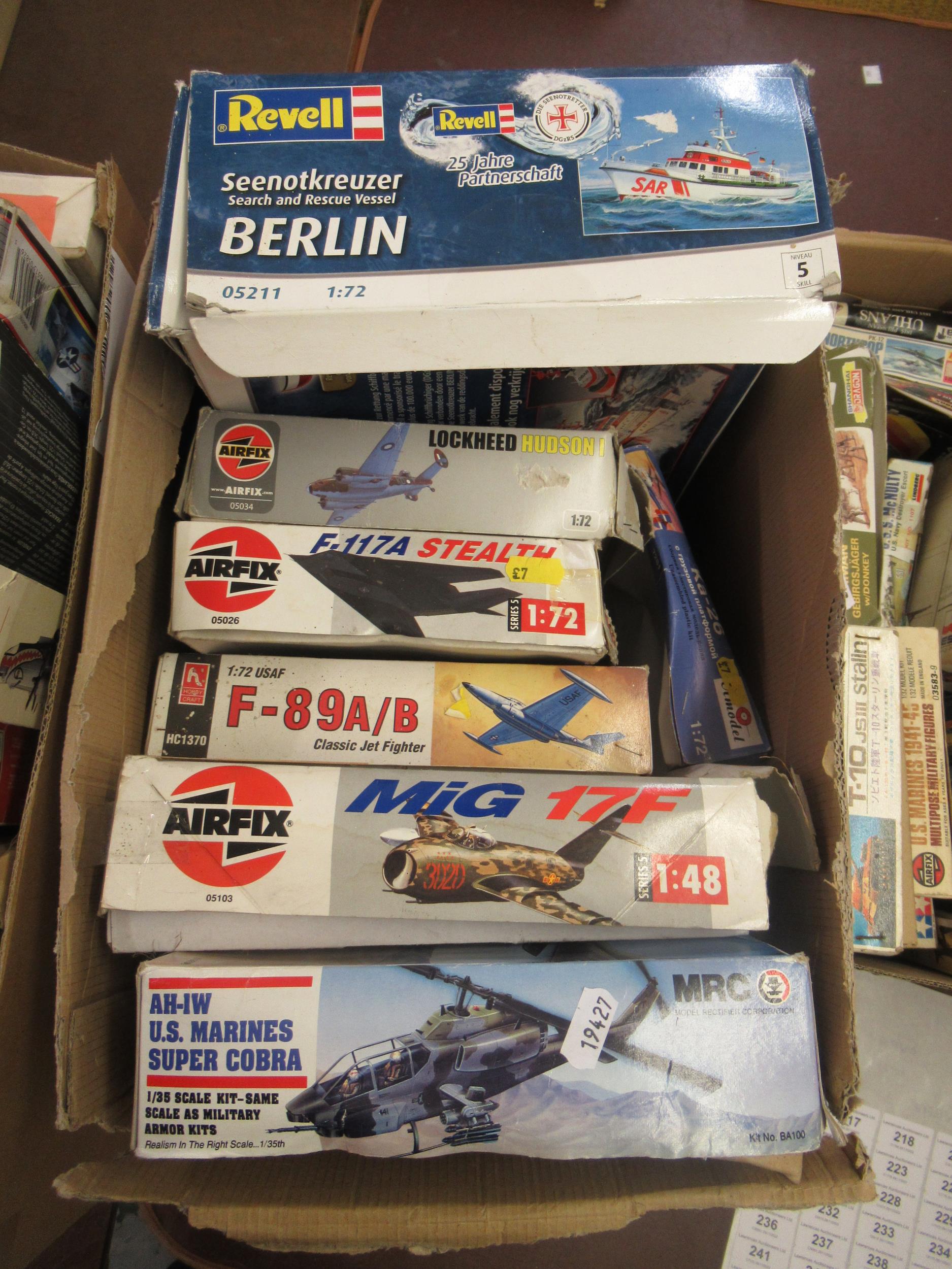 Ten large unmade model aircraft kits including Airfix, Heller etc