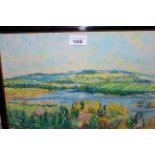 Impressionist school, pair of crayon sketches, river landscapes, unsigned, 10ins x 13.5ins, ebonised