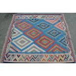 Small kelim rug with an all-over polychrome diamond design with borders, 4ft 10ins x 4ft 10ins