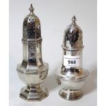 London silver baluster form sugar caster and a Birmingham silver faceted form sugar caster