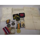 World War I four medal group awarded to 206385 Sgt. Mech.J.H.CROUCH, cloth badge, World War II
