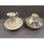 Victorian floral decorated jug and basin together with another similar