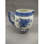 Large 18th Century Chinese export blue and white barrel form jug, (at fault) 8.5ins high Various