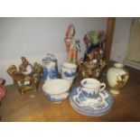 Pair of Japanese porcelain koros, Satsuma pottery vase, Victorian vase , Bisque figure and a Johnson