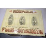 Edwardian advertising sign, Norfolk Food of Strength, 18ins x 26.5ins