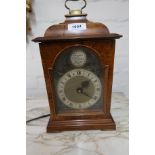 Reproduction burr walnut cased mantel clock, with electric movement, together with a small 19th