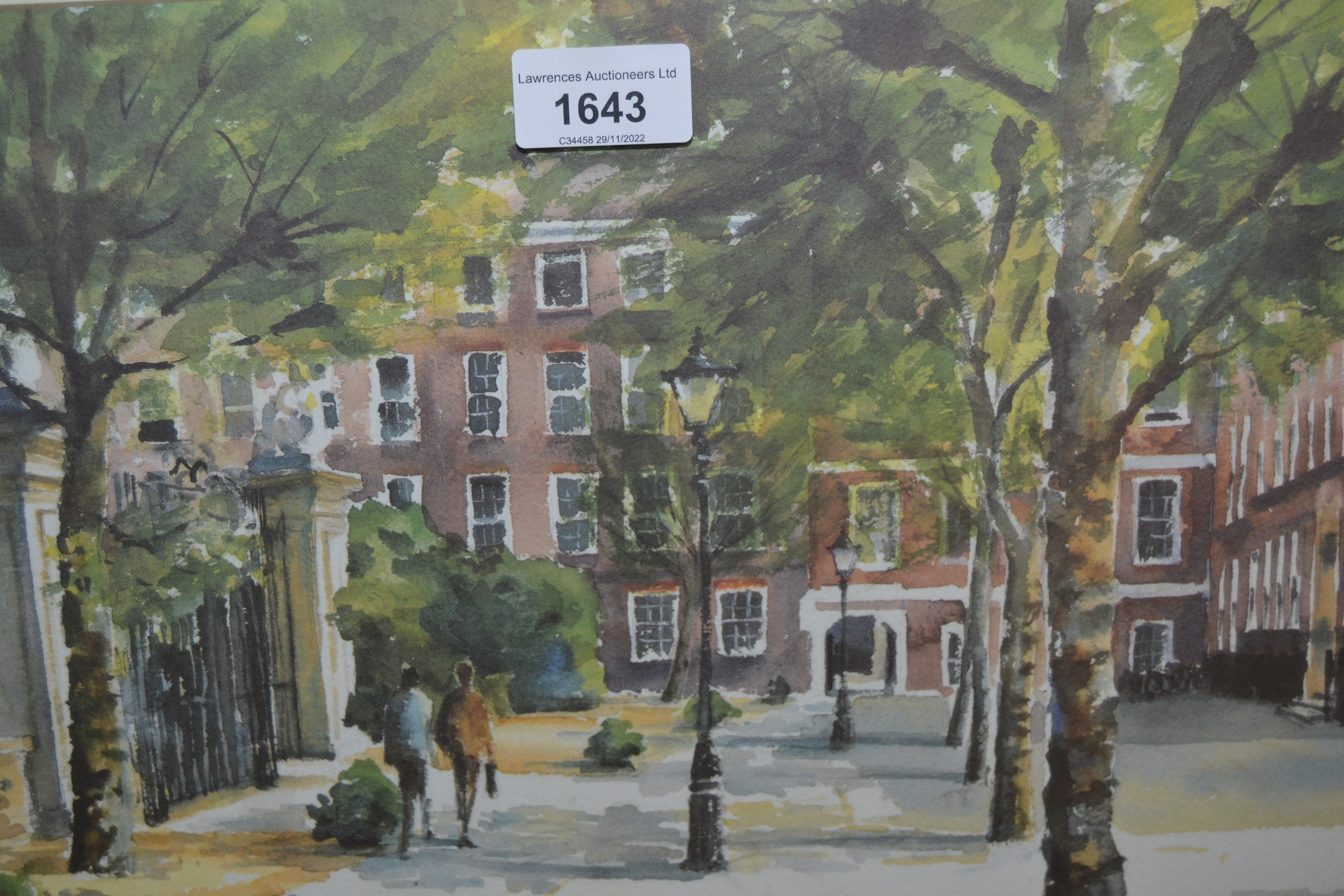 Michael Aubrey, watercolour figures in a street scene, signed, 10ins x 13.5ins, framed It is