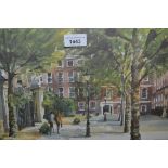 Michael Aubrey, watercolour figures in a street scene, signed, 10ins x 13.5ins, framed It is