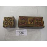 19th Century Tunbridge ware rectangular stamp box together with another small stamp box with