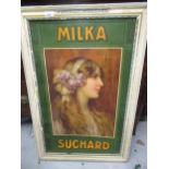 Milka Suchard, advertising sign, portrait of a girl in original lacquered frame, 33ins x 22ins
