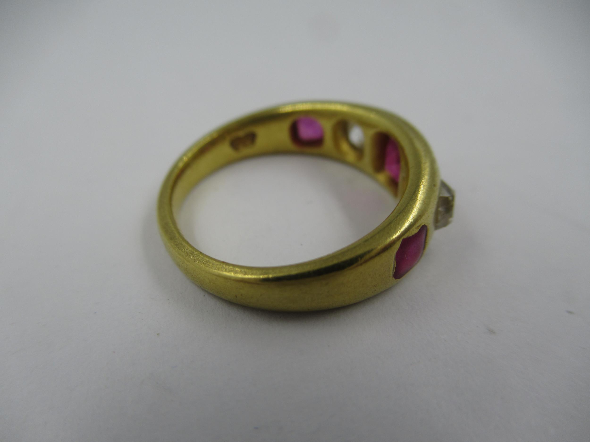 19th Century gold five stone ruby and diamond set gypsy ring, 6g, size 'K.5' Only marked JL. Some - Image 3 of 5