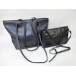 Enny, London, black leather shoulder bag with adjustable strap, together with a Hide & Seek navy