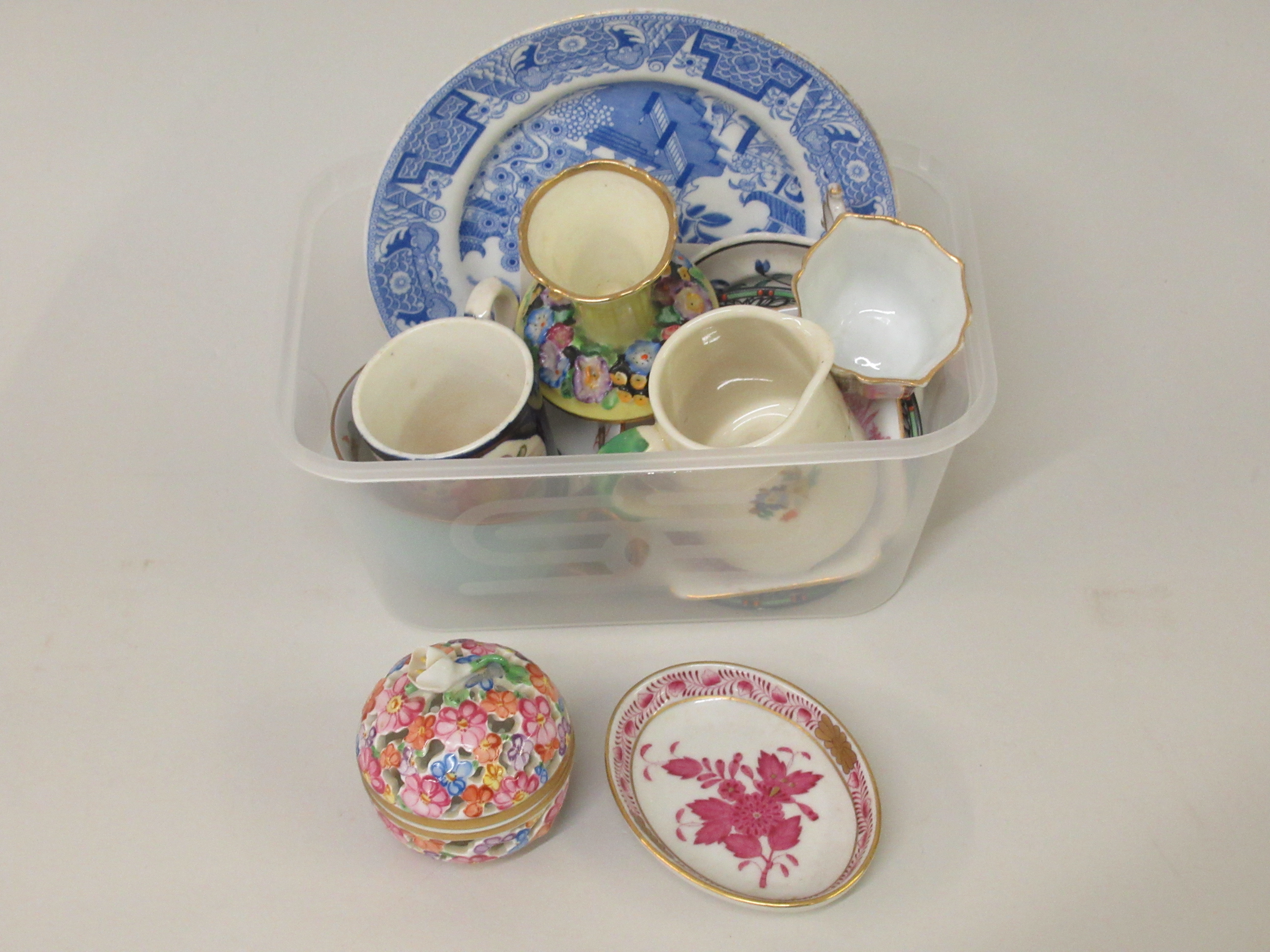 Two miniature Herend porcelain items together with a quantity of other small ceramics