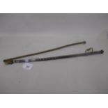 19th Century white metal mounted and wooden shafted riding crop