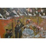 Theo Tobisse, artist signed coloured lithograph, Jewish wedding scene, 19ins x 24ins, gilt framed