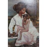 F. Diest, oil on canvas, mother and child in an interior, signed Diest, 21ins x 18ins approximately,