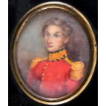 ENGLISH SCHOOL C.1830 Miniature portrait of a young officer wearing red jacket with epaulettes, half