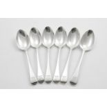 A SET OF SIX GEORGE IV OLD ENGLISH PATTERN DESSERT SPOONS crested, by William Chawner, London 1821/