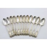A SET OF TWELVE GEORGE IV HOURGLASS PATTERN DESSERT SPOONS with traces of gilding, by Messrs. Eley