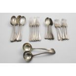 A LATE VICTORIAN PART-SERVICE OF OLD ENGLISH PATTERN FLATWARE TO INCLUDE:- Six table spoons, six