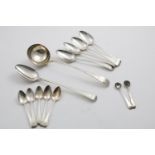 OLD ENGLISH PATTERN, GEORGE III PERIOD TO INCLUDE:- A soup ladle, a basting spoon, a set of four