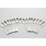 SIXTEEN VARIOUS ANTIQUE OLD ENGLISH PATTERN DESSERT SPOONS most pieces with initials, mixed makers