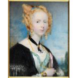 ATTRIBUTED TO ANDREW ROBERTSON Miniature portrait of a lady with blonde hair in ringlets and wearing