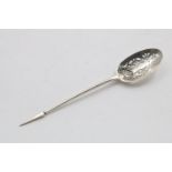 A GEORGE II / III MOTE SPOON with a chased shell in the bowl and a large diamond point, maker's mark