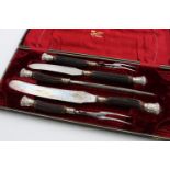 A GEORGE V FIVE-PIECE MOUNTED STEEL CARVING SET with embossed end caps and ferrules and antler