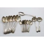 A MIXED LOT:- A set of six Victorian Fiddle, Thread and Shell pattern table spoons (three crested