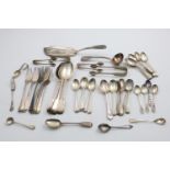 MISCELLANEOUS FLATWARE TO INCLUDE:- A set of four Victorian Fiddle pattern table spoons, initialled,