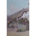 JOHN WHITE (1851-1933) FETCHING WATER AT THE SPRING Watercolour and bodycolour 43.5 x 27.5cm. with a