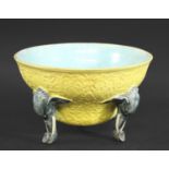WEDGWOOD MAJOLICA BOWL - ELEPHANTS an unusual large majolica bowl with a plain turquoise interior,