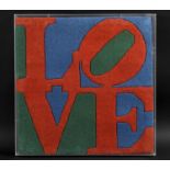ROBERT INDIANA (1928-2018) - 'LOVE' RUG a hand tufted wool rug in colours, based on his original