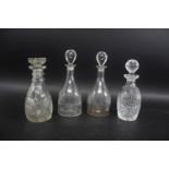 PAIR OF GLASS DECANTERS a pair of 19thc glass decanters with tear drop shaped stoppers, the bodies