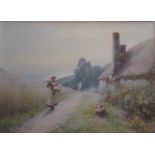 JOHN WHITE (1851-1933) CHILDHOOD DAYS: THE COTTAGE BY THE SEA, BRANSCOMBE, EAST DEVON Signed, titled