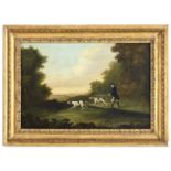 FOLLOWER OF GEORGE STUBBS, ARA (1724-1802) A SPORTSMAN WITH TWO POINTERS Oil on canvas, Maratta