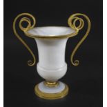 19THC OPALINE & METAL MOUNTED URN probably French, an opaline glass urn with gilded metal mounts and