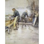 ROBERT JOBLING (1841-1923) SORTING THE CATCH Signed, watercolour 38 x 29.5cm. ++ Fading; some