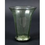 WHITEFRIARS GLASS VASE a circa 1930's 'threaded' designed vase, the green tinted vase with wavy