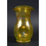 LOETZ STYLE IRIDESCENT GLASS VASE the iridescent yellow glass vase with a green trailing design,