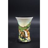 MOORCROFT TRIAL VASE - FOXES & CUBS a trial vase painted with a fox and cubs in a landscape scene.