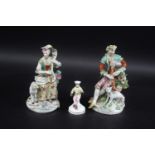 PAIR OF DERBY PORCELAIN FIGURES - MUSICIANS a pair of seated figures playing instruments, the lady