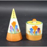 CLARICE CLIFF SUGAR SIFTER a conical shaped sugar sifter in the Crocus design, also with a lidded