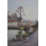 JOHN WHITE (1851-1933) THE GOOSE POND Signed, watercolour and bodycolour 51 x 34.5cm. Exhibited: