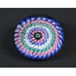 MILLEFIORI CANE PAPERWEIGHT with concentric bands of blue, pink, green and white flower head