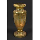 LARGE BOHEMIAN GLASS VASE an unusually large amber flash glass vase, etched with flowers and berries